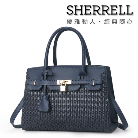 《Sherrell 雪瑞兒》新款包包女韓版菱格斜挎 單肩包 手提包--深藍