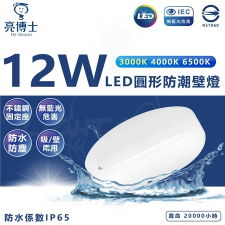 【亮博士】2入組 LED 吸壁兩用燈 12w 圓形吸頂燈（黃光 白光 防水IP65）