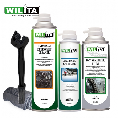 【WILITA 威力特】鏈條清潔潤滑保護全方位組（清潔＋半濕潤滑＋乾式潤滑＋三向鏈條刷＋纖維布）