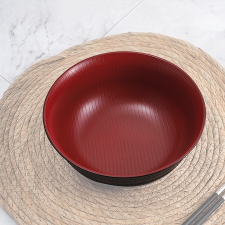 日本製可微波木紋紅黑丼碗-18cm-1200ml-3入