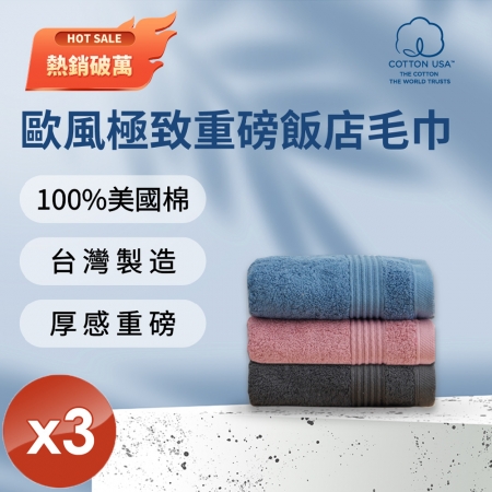 【HKIL-巾專家】MIT歐風極緻厚感重磅飯店彩色毛巾（3色任選）-3入組