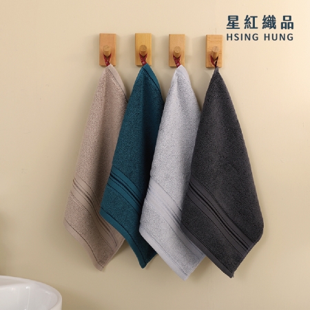 【星紅織品】奢華風緞檔厚感重磅純棉方巾（4色任選）