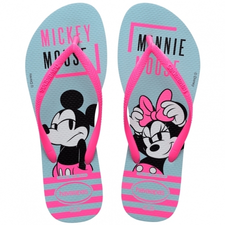 【哈瓦士havaianas】 巴西人字拖  女款 Slim disney/灰藍底螢光粉帶
