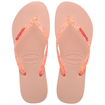 【哈瓦士havaianas】巴西人字拖  女款 Slim logo metallic/粉橘點果凍帶