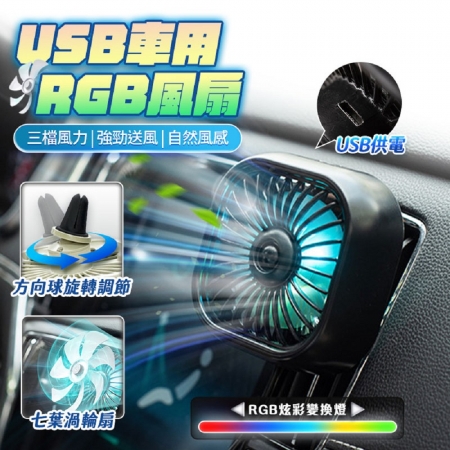 （2入組）FJ 車用RGB迷你USB風扇YE2（USB供電款）