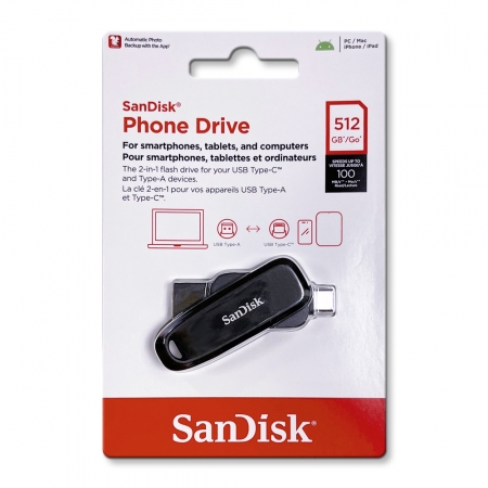 SanDisk【512G】Phone Drive USB 3.2 Type-C 雙接頭OTG 隨身碟 手機/平板適用（SD-DDC6-512G）