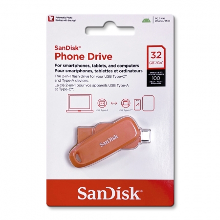SanDisk【32G】Phone Drive USB 3.2 Type-C 雙接頭OTG 隨身碟 手機/平板適用  橘色（SD-DDC6-NO-32G）