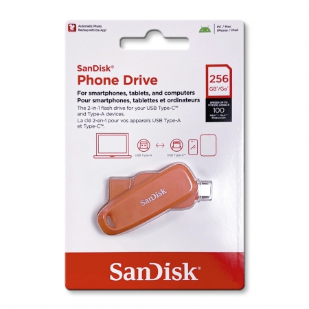 SanDisk【256G】Phone Drive USB 3.2 Type-C 雙接頭OTG 隨身碟 手機/平板適用 橘色（SD-DDC6-NO-256G）