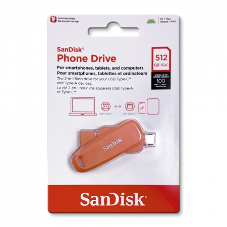 SanDisk【512G】Phone Drive USB 3.2 Type-C 雙接頭OTG 隨身碟 手機/平板適用 橘色（SD-DDC6-NO-512G）