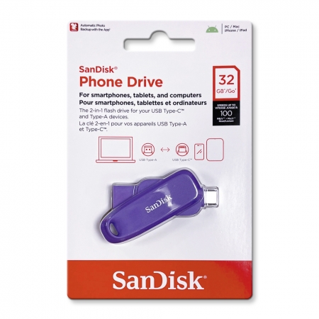 SanDisk【32G】Phone Drive USB 3.2 Type-C 雙接頭OTG 隨身碟 手機/平板適用 紫色（SD-DDC6-PO-32G）