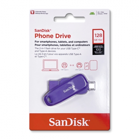 SanDisk【128G】Phone Drive USB 3.2 Type-C 雙接頭OTG 隨身碟 手機/平板適用 紫色（SD-DDC6-PO-128G）