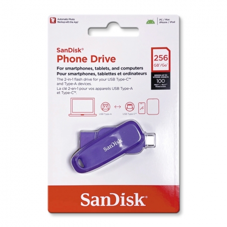 SanDisk【256G】Phone Drive USB 3.2 Type-C 雙接頭OTG 隨身碟 手機/平板適用 紫色（SD-DDC6-PO-256G）
