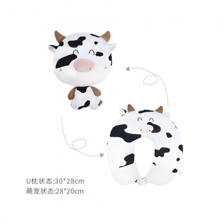 可愛動物二合一變形U型頸枕-乳牛