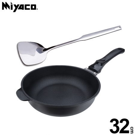 米雅可 遠紅外線陶瓷不沾深型平底鍋32cm（無蓋）MY-B01P320贈316不鏽鋼煎匙MY-J100010