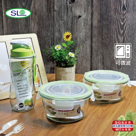 SL 玻璃保鮮碗700ml*2＋流線玻璃瓶500ml R-100＋R-300 台灣製