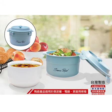 SL 陶瓷內膽鑄鐵造型雙層便當盒（湖冰藍）850ml R-3100 台灣製