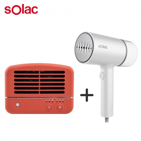 【女王生活組】Solac 二合一手持式蒸氣掛燙機 白 SYP133CW ＋人體感應陶瓷電暖器 SNP-K01 紅