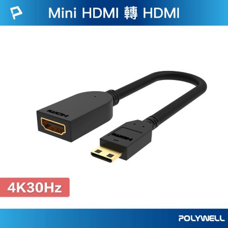POLYWELL Mini HDMI轉HDMI 轉接線 4K2K C-Type HDMI 傳輸線 寶利威爾 台灣現貨