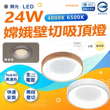 舞光 24W 嫦娥 壁切 LED 吸頂燈 小夜燈 臥室吸頂燈 木紋吸頂燈 壁切吸頂燈 兩段切換 快速安裝
