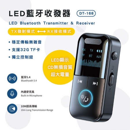 Songwin LED 二合一藍牙接收/發射器（車用/耳機/音響）DT-168