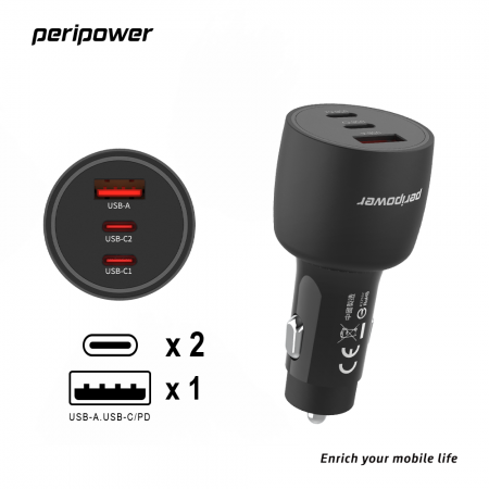 peripower PS-02_極速 95W 雙 USB-C PD ＋ QC 3.0 三孔車用快充