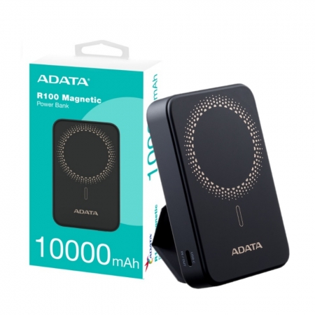 ADATA 威剛 R100 磁吸式行動電源 10000mAh 快充 Magsafe 無線充電 背蓋腳架 （AD-R100K）