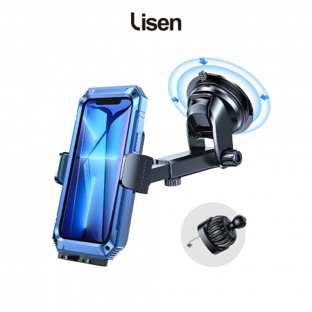 【Lisen】3in1手動鎖吸盤雙配件車用手機支架（適用4~7吋手機）