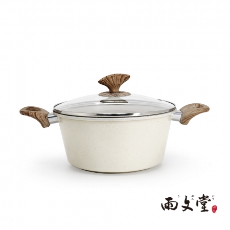 雨文堂UBUNDOU 麥飯石吹雪白不沾湯鍋22cm（含蓋）4L