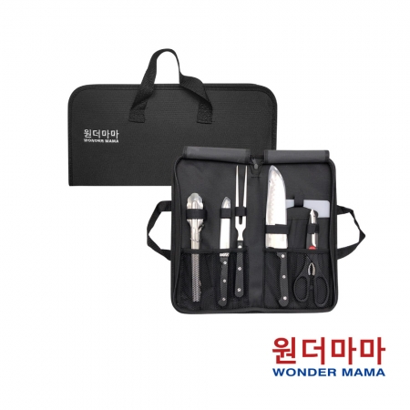韓國WONDER MAMA 露營刀具七件組（日式刀＋多功能刀＋剪刀＋廚叉＋防燙夾＋砧板＋提袋）