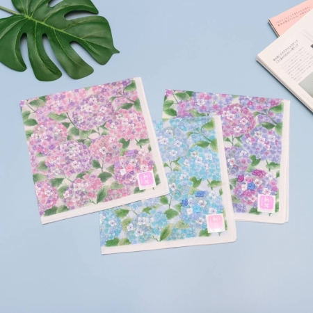 京都手帕 -友禪刺繡系列-紫陽花（粉/藍/紫）