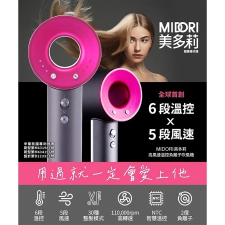 美多莉MIDORI 高風速溫控負離子吹風機（桃紅） MDR-1420PK
