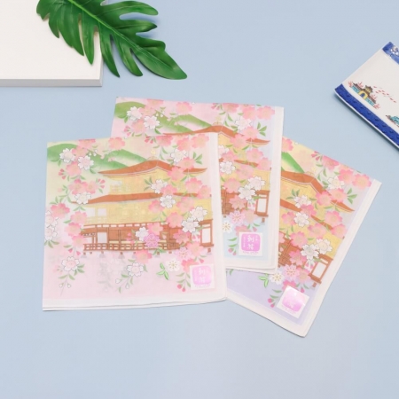 京都手帕 -友禪刺繡系列-金閣寺（粉/藍/紫）