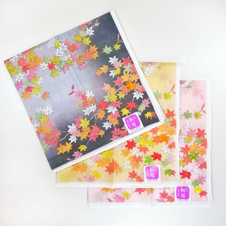 京都手帕 -友禪刺繡系列-紅葉（粉/橘/黑）