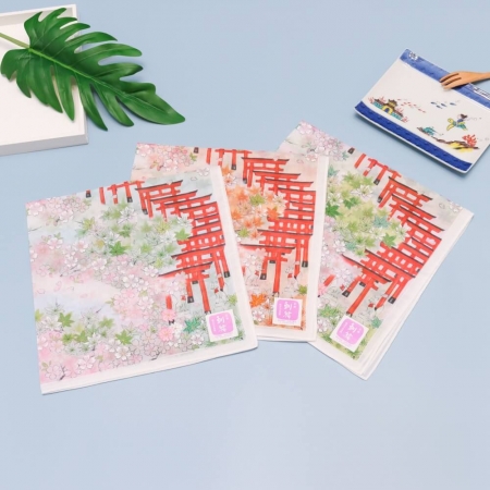 京都手帕 -友禪刺繡系列-伏見稻荷（粉/藍/橘）
