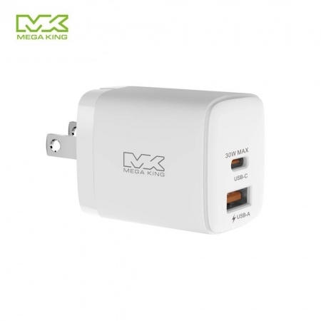 MEGA KING 30W GaN氮化鎵 雙孔旅充頭 充電器 充電頭 USB-A USB-C （1C1A）