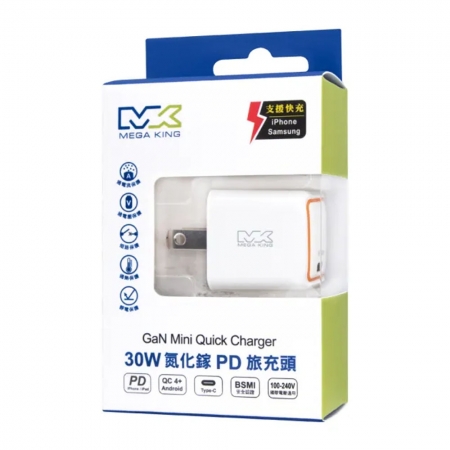 MEGA KING 30W GaN氮化鎵 PD旅充頭 充電器 充電頭 USB-C （1C）