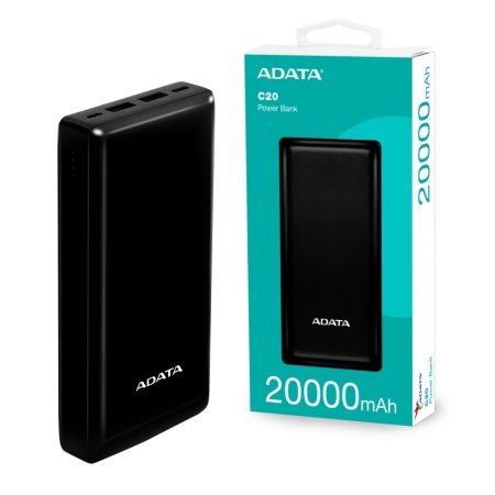 ADATA 威剛 C20 行動電源 20000mAh 黑色 多重電路防護機制（AD-C20-K）