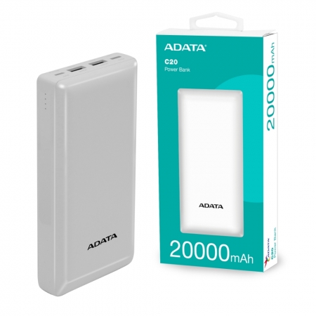 ADATA 威剛 C20 行動電源 20000mAh 白色 多重電路防護機制（AD-C20-W）
