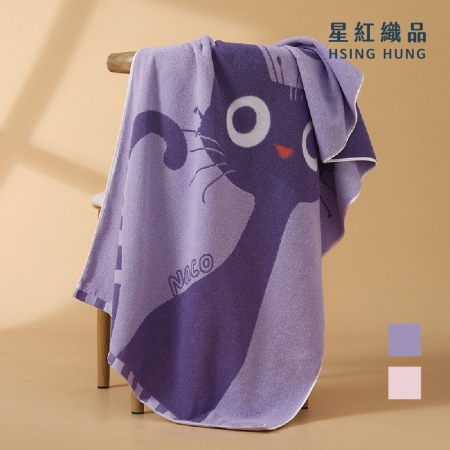 【星紅織品】可愛大眼貓純棉浴巾