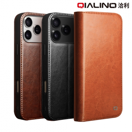 QIALINO Apple 蘋果 iPhone 17系列 真皮經典皮套 牛皮 側翻皮套 翻蓋皮套