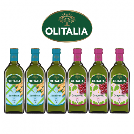 【Olitalia奧利塔】玄米油1000mlx3瓶＋葡萄籽油1000mlx3瓶