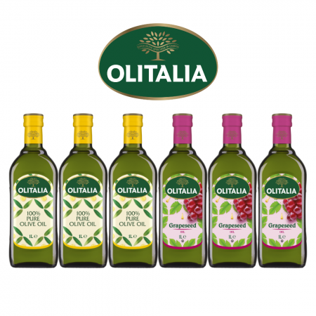 【Olitalia奧利塔】純橄欖油1000mlx3瓶＋葡萄籽油1000mlx3瓶