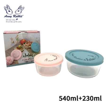 安妮兔 玻璃圓形保鮮盒2入（540ml＋230ml） UP-D82