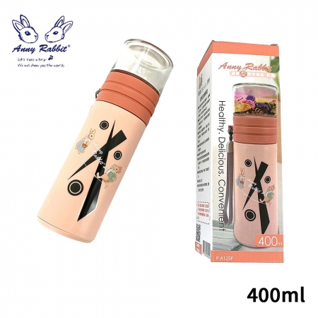 安妮兔 健康反轉玻璃瓶400ml-粉橘 P-A125P