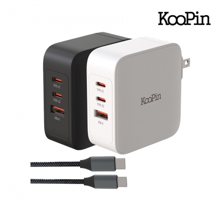 KooPin 100W 氮化鎵 PD＋QC 三孔充電器組合包 快充頭 含線 GAN13-100W