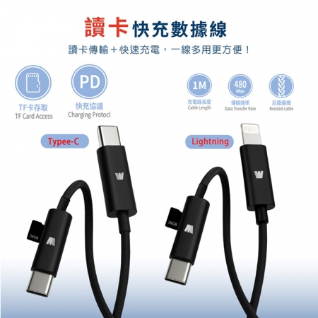 Wephone 讀卡PD充電傳輸線（讀卡機/PD快充/高速傳輸/隨插即用）100公分