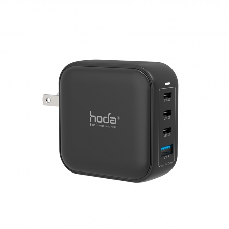  HODA 100W GaN氮化鎵 智慧方型四孔 電源供應器 / 極速智能 充電器 黑 內附100W C to C充電線 （HODA-21601）