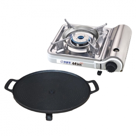 妙管家 雙焰不鏽鋼輕巧爐 M566 加贈 FLYING COOK 32cm烤盤 YT-0003