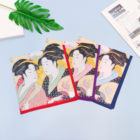 京都手帕-京彩系列-三美女（紅邊/藍邊/紫邊）任選3件85折（售價已是折扣價）