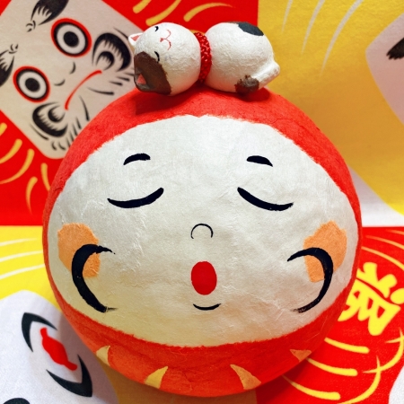 【龍虎堂】京都手作和紙擺飾-睡眠達摩與貓 限時85折/售價已是折扣價